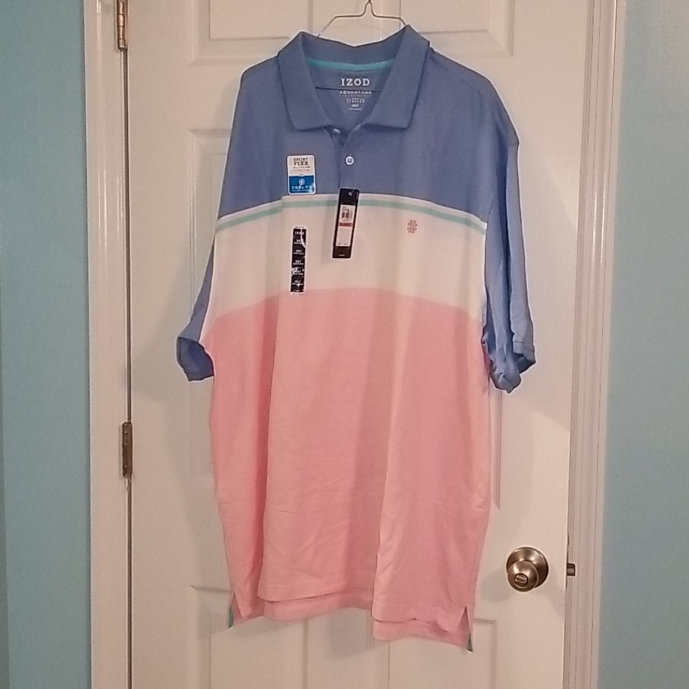 NWT IZOD Blue White Pink 3XLT Polo